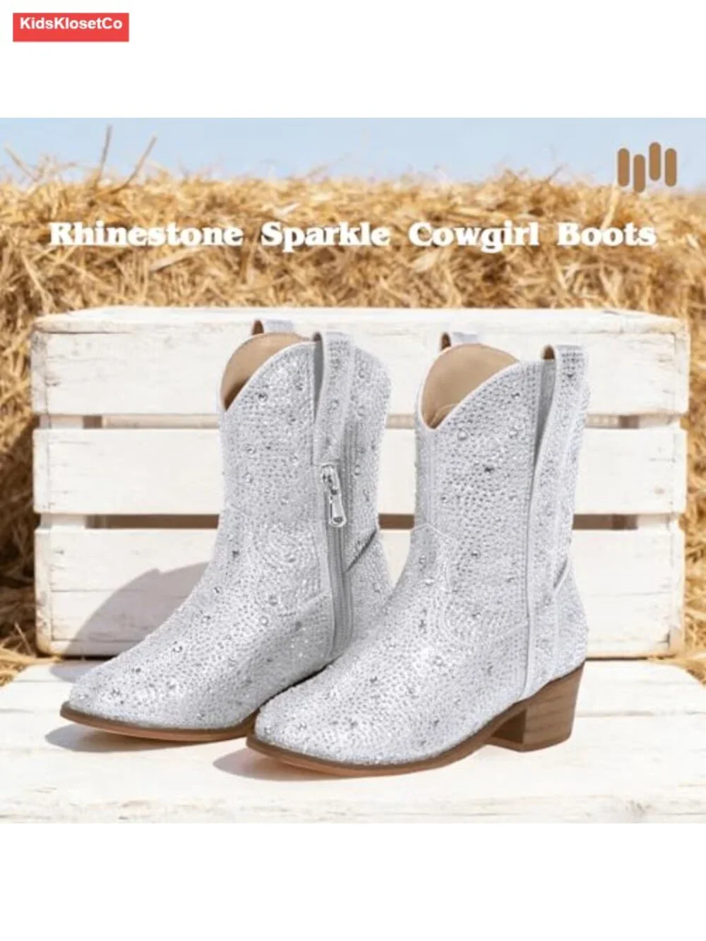 Sparkly Rhinestone Cowgirl Cowboy Boots Low Heel Side Zipper Toddler Little